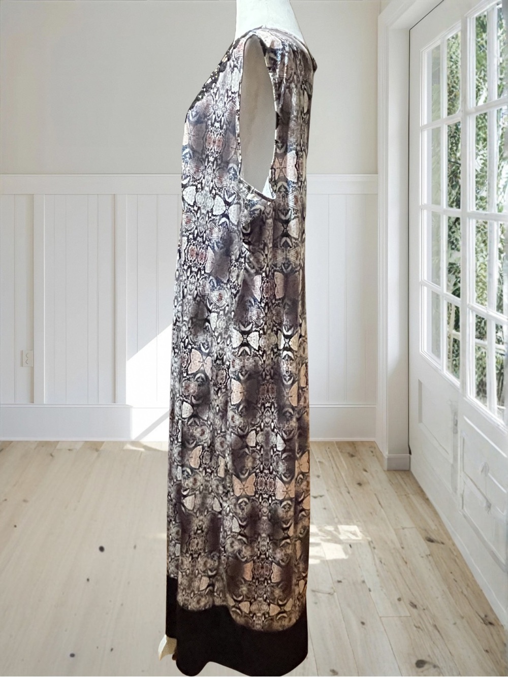 ONE WORLD Women's 3X Plus Embellished Boho Beaded Sleeveless Printed Maxi Dress - Picture 6 of 12